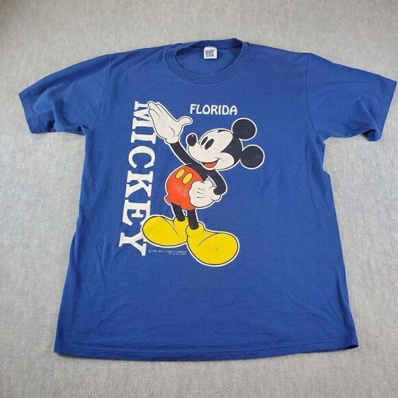 Vtg Mickey Mouse Shirt Mens XL Blue Velva Sheen Florida Walt Disney Made in USA - Picture 1 of 7